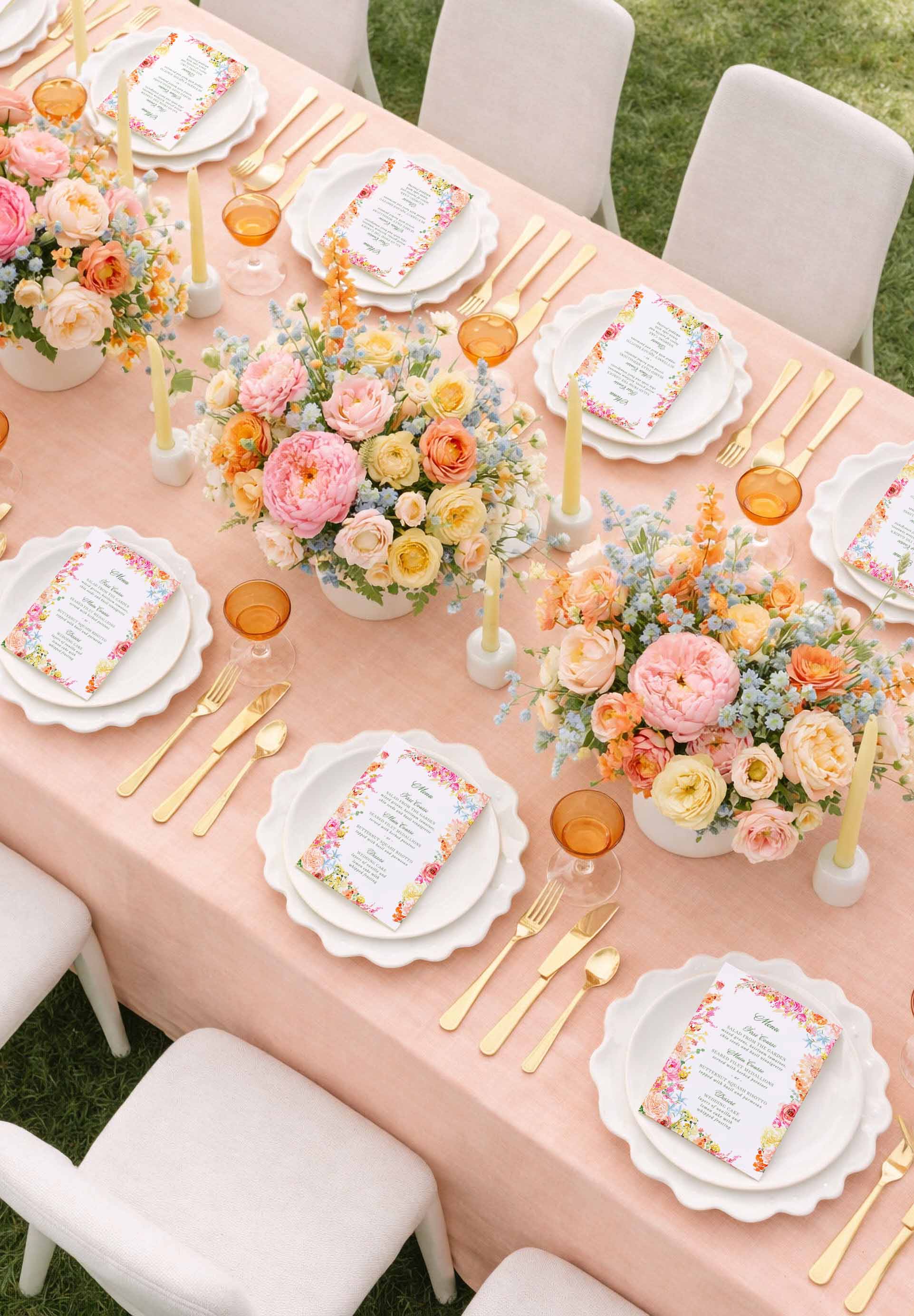 Wedding reception table styled with Colorbloom menus by studioACK
