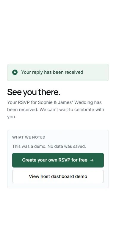 The public guest demo confirmation states that the reply was a demonstration and no data was saved.