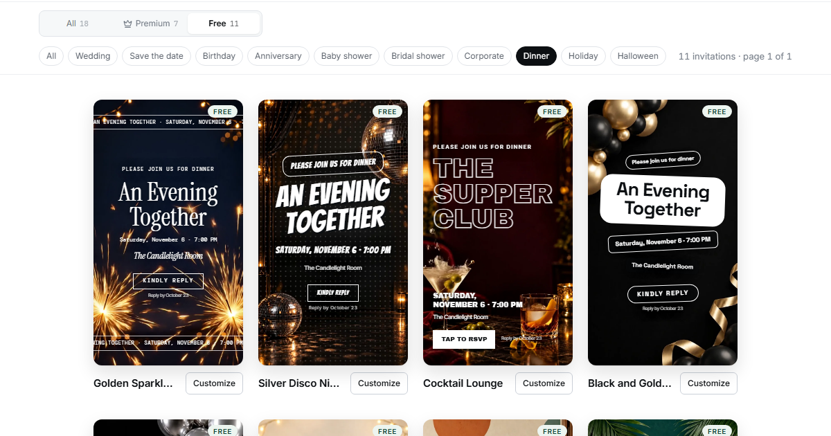 Where can I create an online invitation for a holiday dinner?
